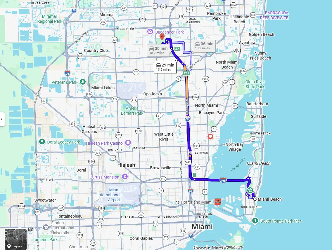 Miami Beach to Hard Rock Stadium google directions