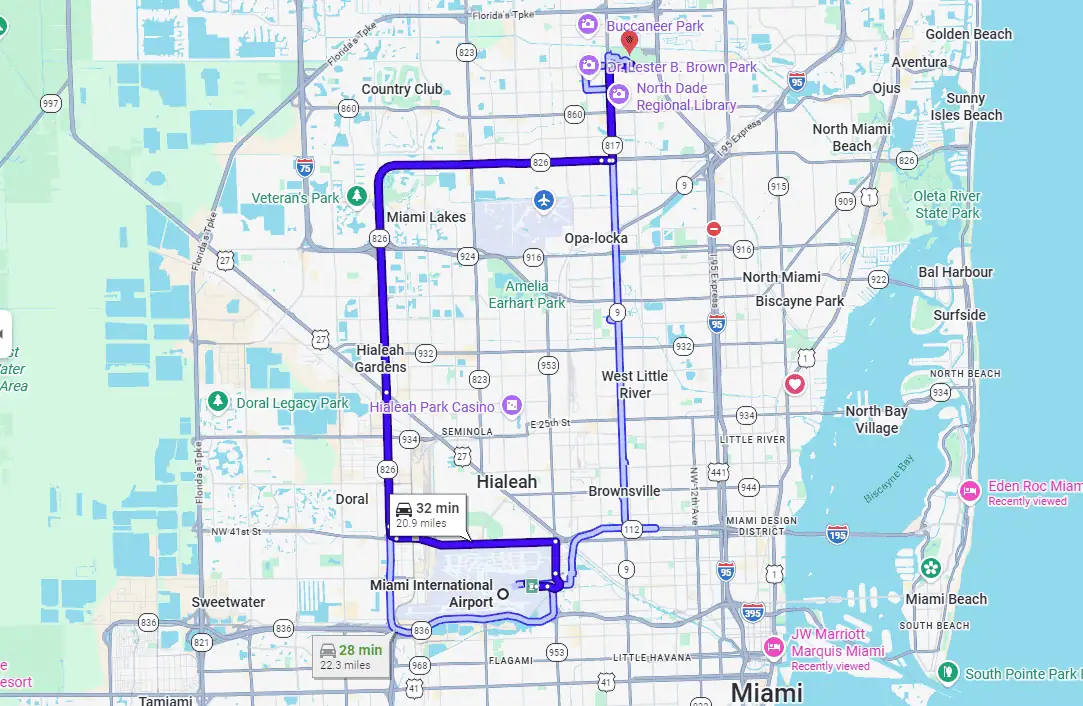 Miami airport to hard rock stadium route