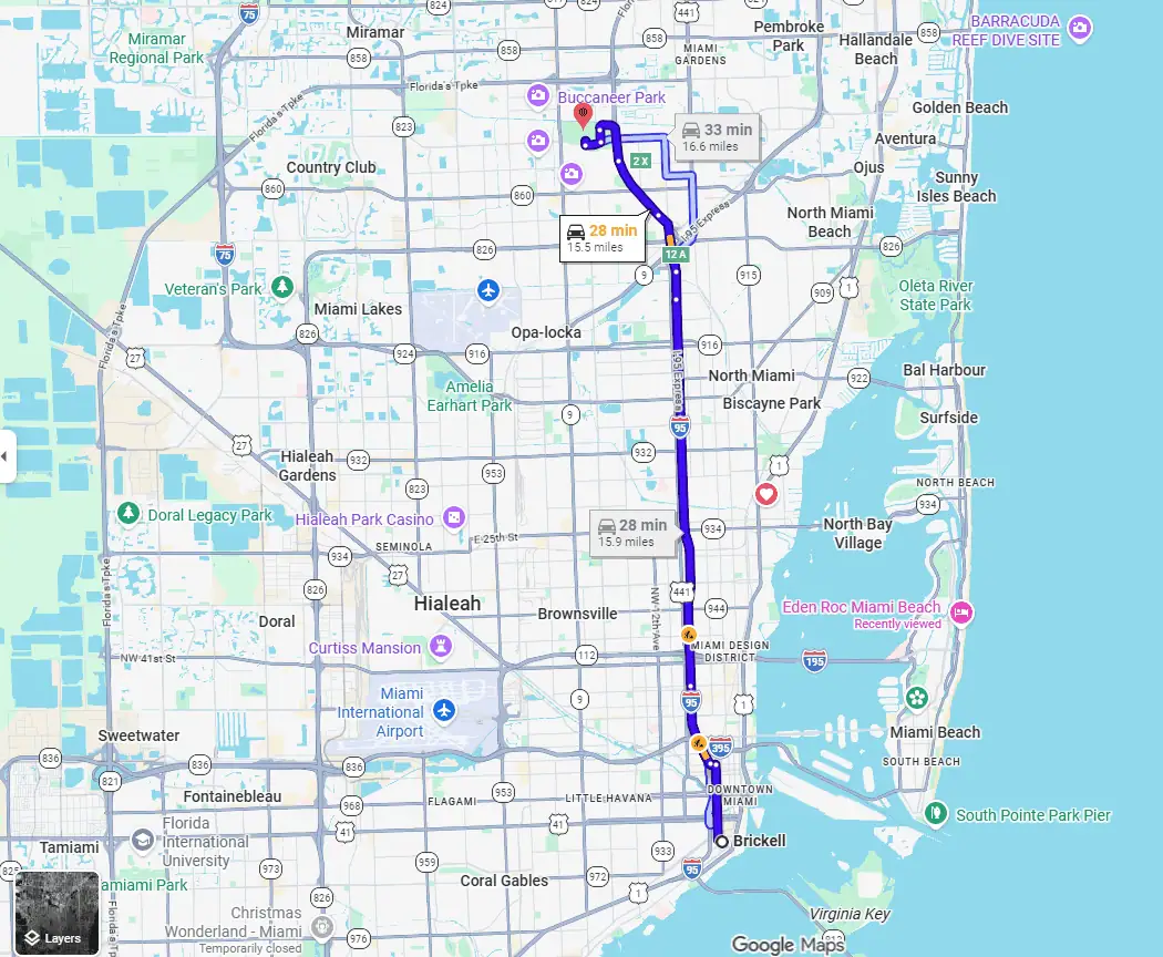 Brickell to hard rock stadium google directions