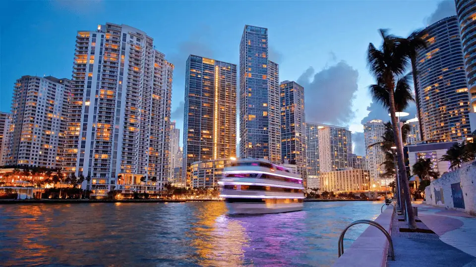 Downtown miami at night viewed from the bay
