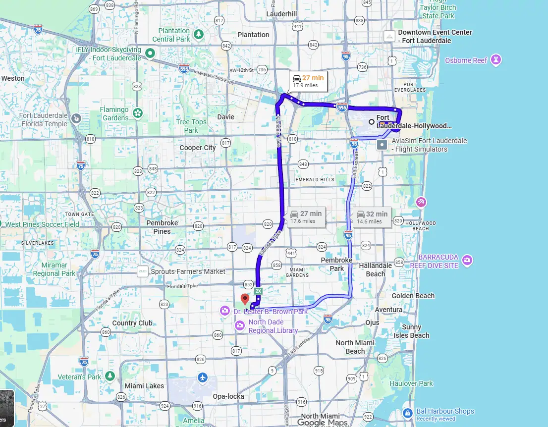 Fll to hard rock stadium google directions