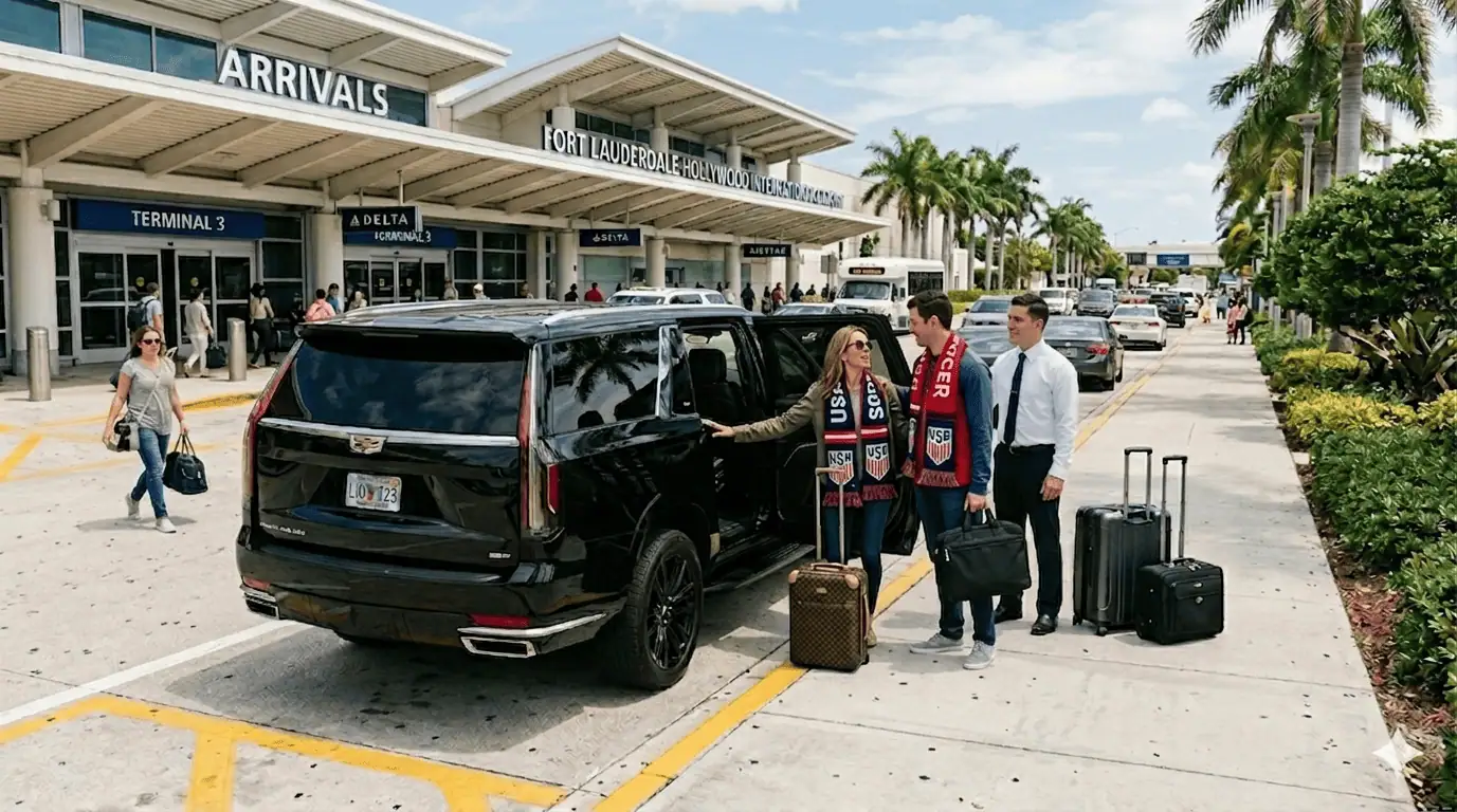 Luxury black Escalade at Fort Lauderdale-Hollywood International Airport for FIFA World Cup 2026 transfer