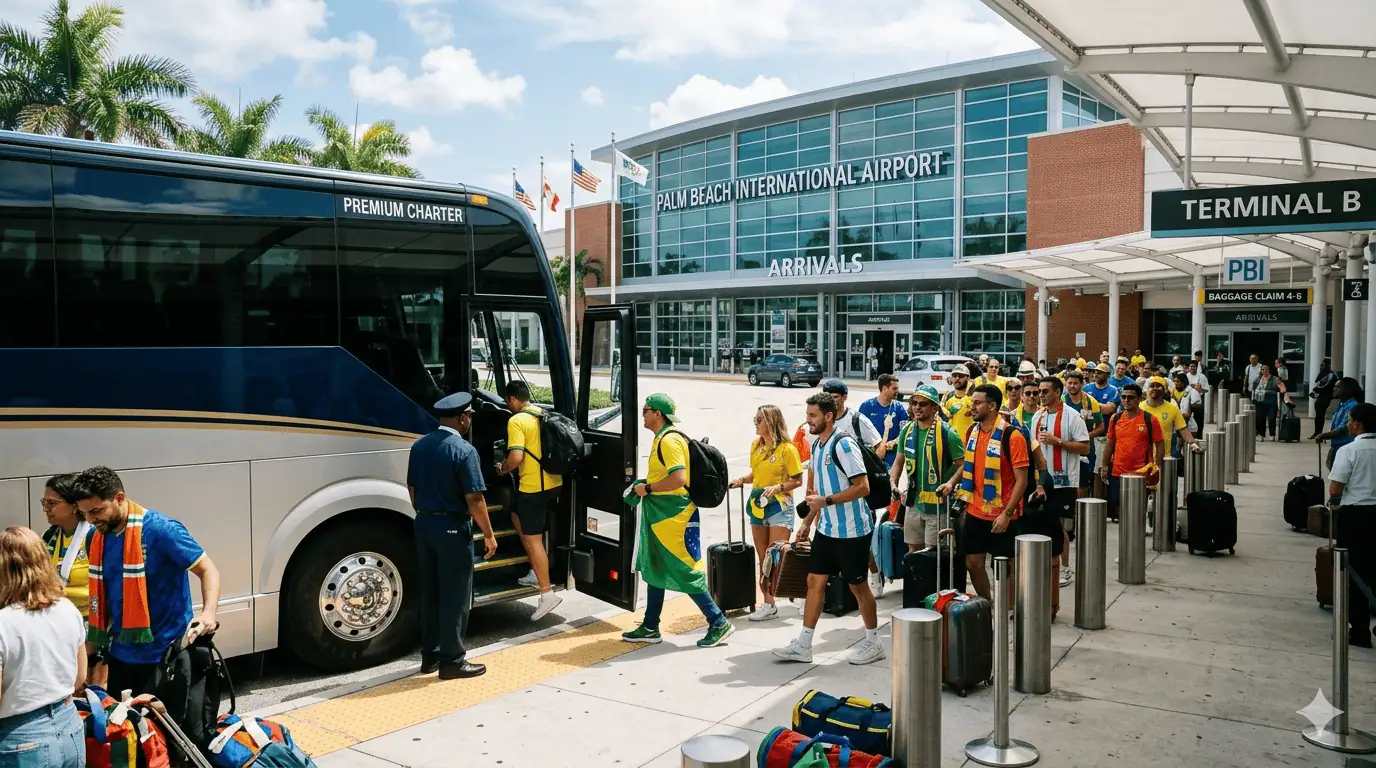 Premium motor coach group transfer from Palm Beach Airport PBI for FIFA World Cup 2026