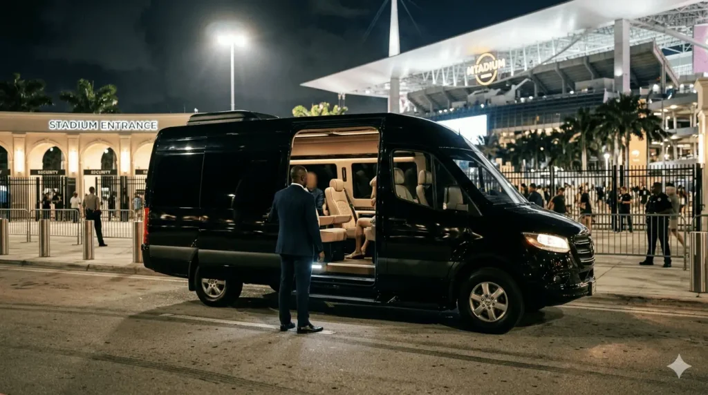 Mercedes Sprinter group transfer at Hard Rock Stadium for FIFA World Cup 2026